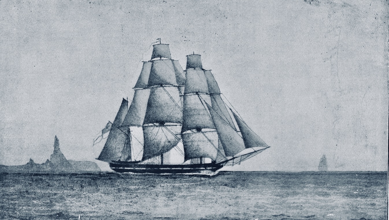 Historical painting of HMS Beagle under sail